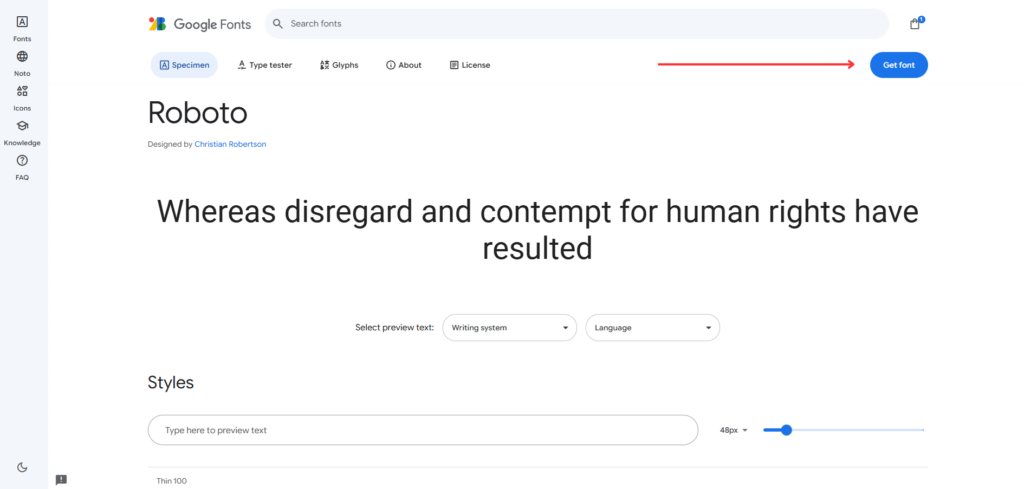 Sélectionner sa police google fonts